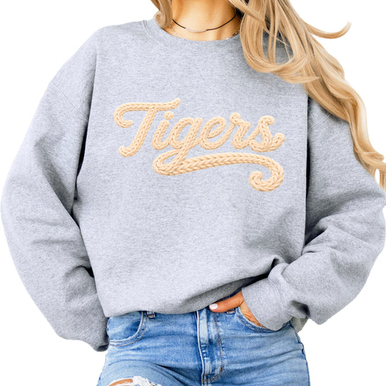 Tigers ink-printed yarn look crewneck sweatshirt in Gray