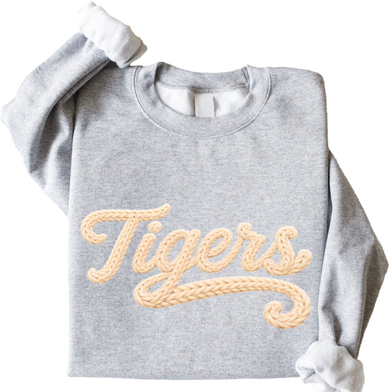 Tigers ink-printed yarn look crewneck sweatshirt in Gray