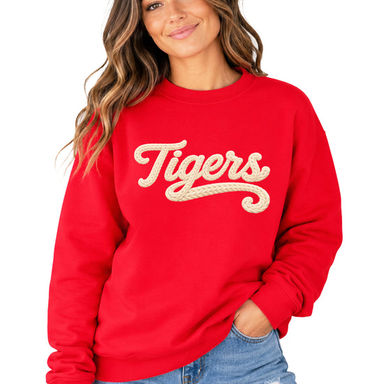 Tigers ink-printed yarn look crewneck sweatshirt in Red