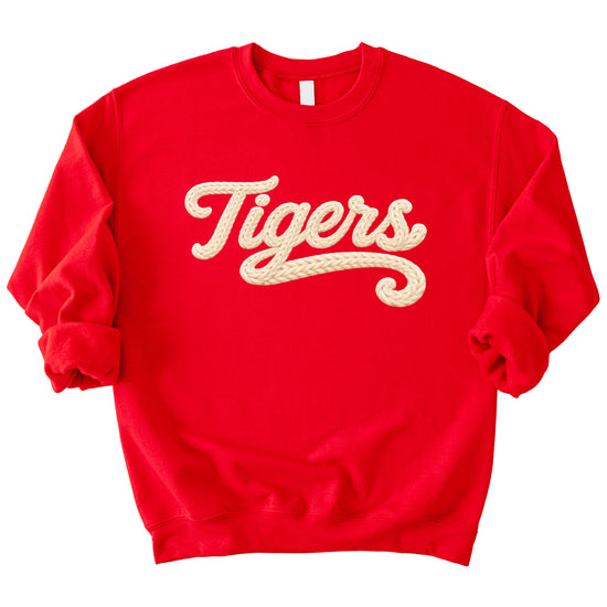 Tigers ink-printed yarn look crewneck sweatshirt in Red