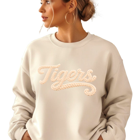 Tigers ink-printed yarn look crewneck sweatshirt in Sand