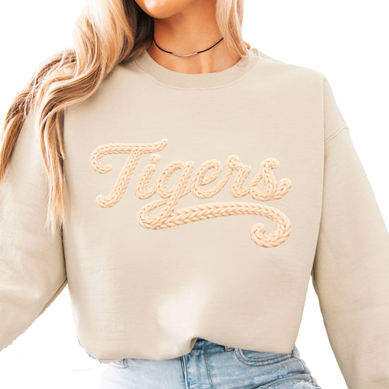 Tigers ink-printed yarn look crewneck sweatshirt in Sand
