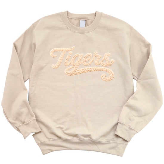 Tigers ink-printed yarn look crewneck sweatshirt in Sand
