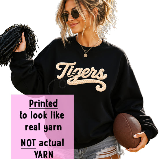 Tigers yarn look crewneck sweatshirt for women worn lifestyle photo