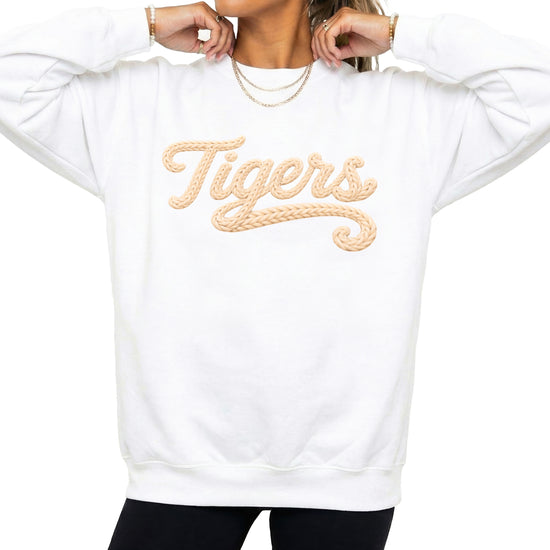 Tigers ink-printed yarn look crewneck sweatshirt in White