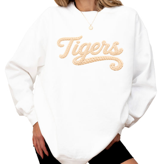 Tigers ink-printed yarn look crewneck sweatshirt in White