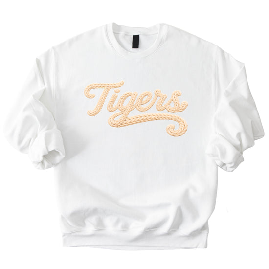 Tigers ink-printed yarn look crewneck sweatshirt in White