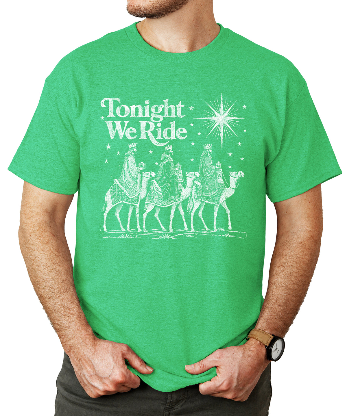 Tonight We Ride Three Wise Men Christian Christmas Shirt in Vintage Green