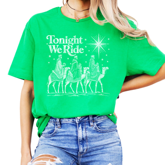 Tonight We Ride Three Wise Men Christian Christmas Shirt in Vintage Green