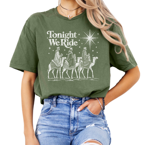 Tonight We Ride Three Wise Men Christian Christmas Shirt in Military Green