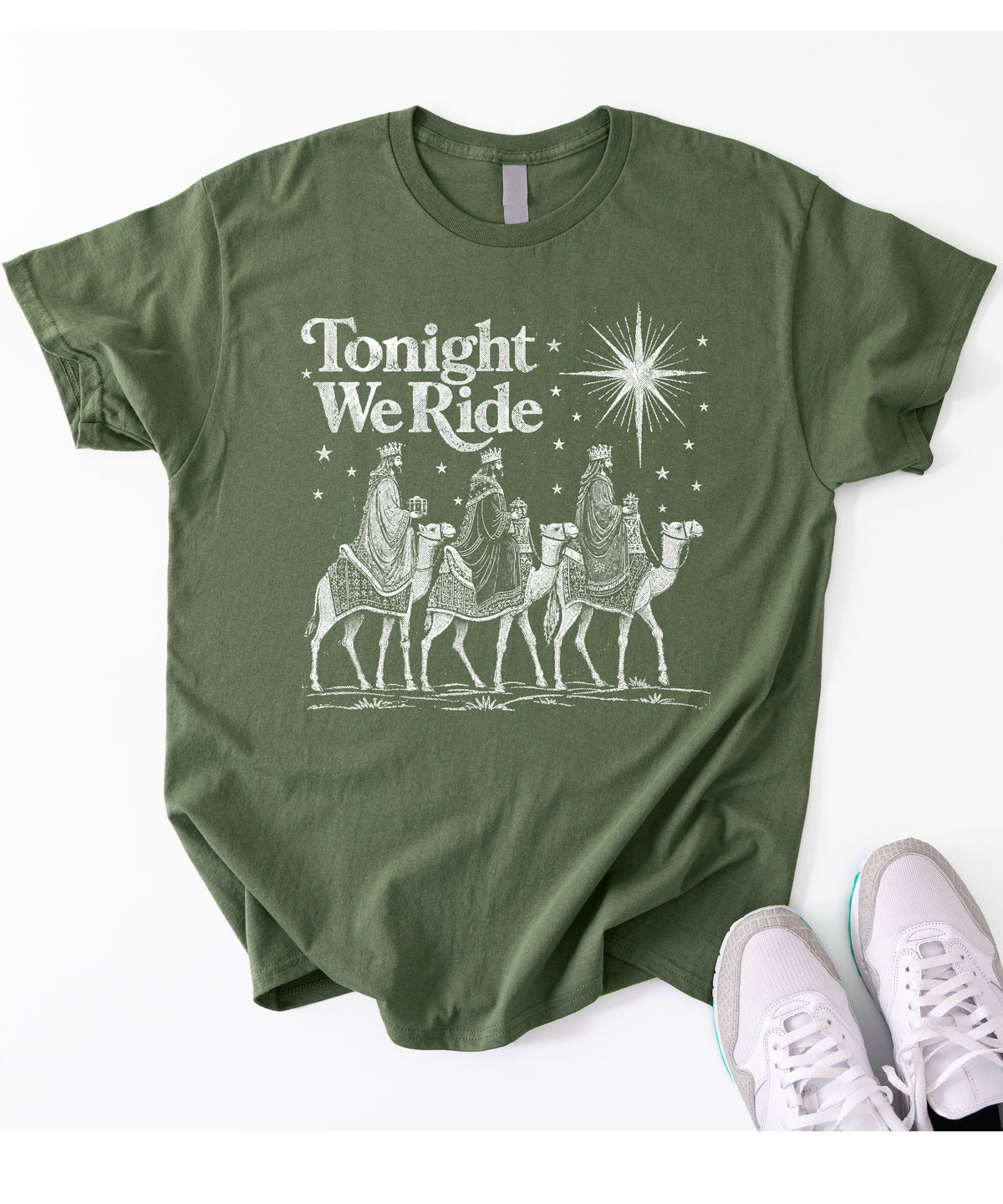 Tonight We Ride Three Wise Men Christian Christmas Shirt in Military Green