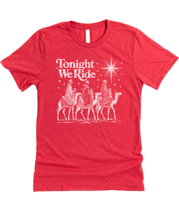 Tonight We Ride Three Wise Men Christian Christmas Shirt in Vintage Red