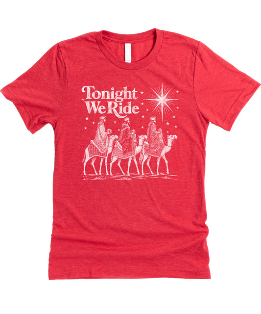 Tonight We Ride Three Wise Men Christian Christmas Shirt in Vintage Red
