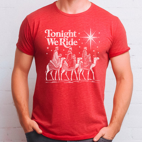 Tonight We Ride Three Wise Men Christian Christmas Shirt in Vintage Red