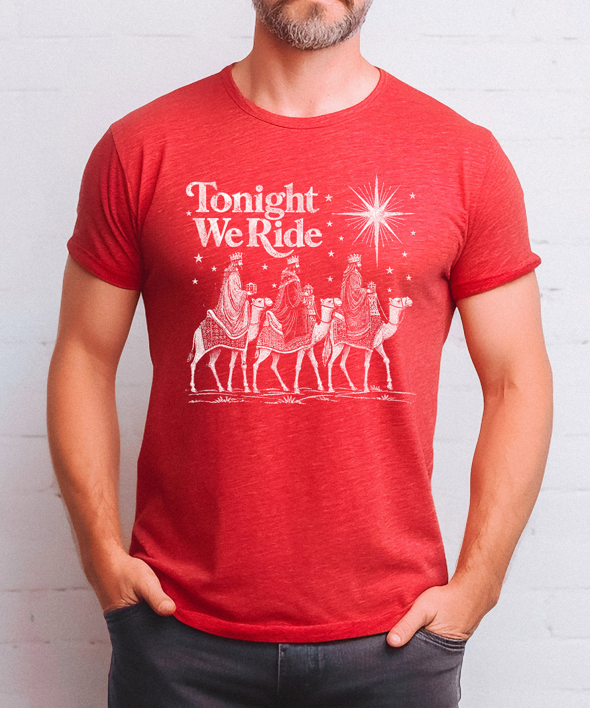 Tonight We Ride Three Wise Men Christian Christmas Shirt in Vintage Red