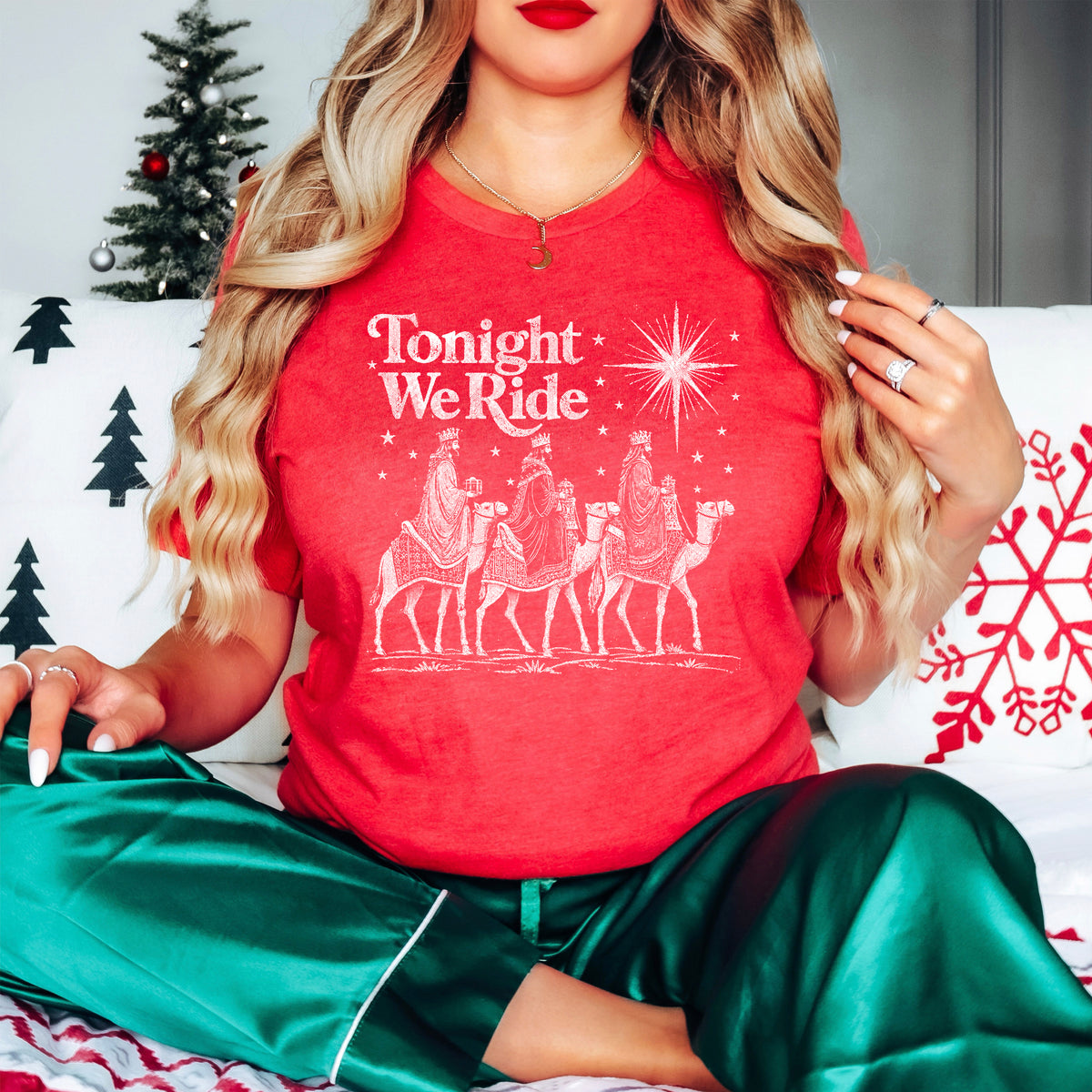 Tonight We Ride Three Wise Men Christian Christmas Shirt in Vintage Red