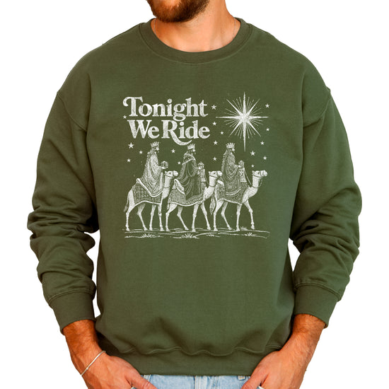 Tonight We Ride Three Wise Men Christian Christmas Sweatshirt in Army Green