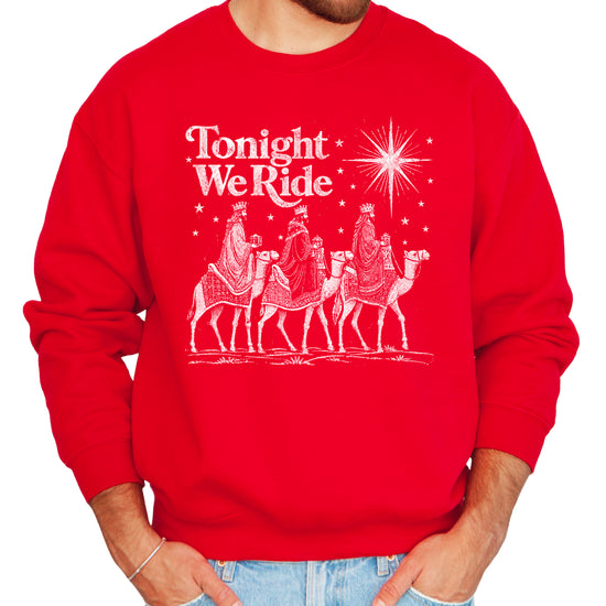 Tonight We Ride Three Wise Men Christian Christmas Sweatshirt in Red