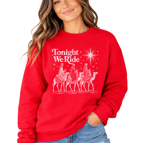 Tonight We Ride Three Wise Men Christian Christmas Sweatshirt in Red