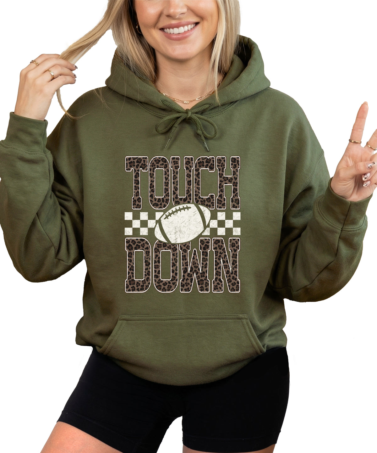 Touchdown leopard print hoodie in Army Green