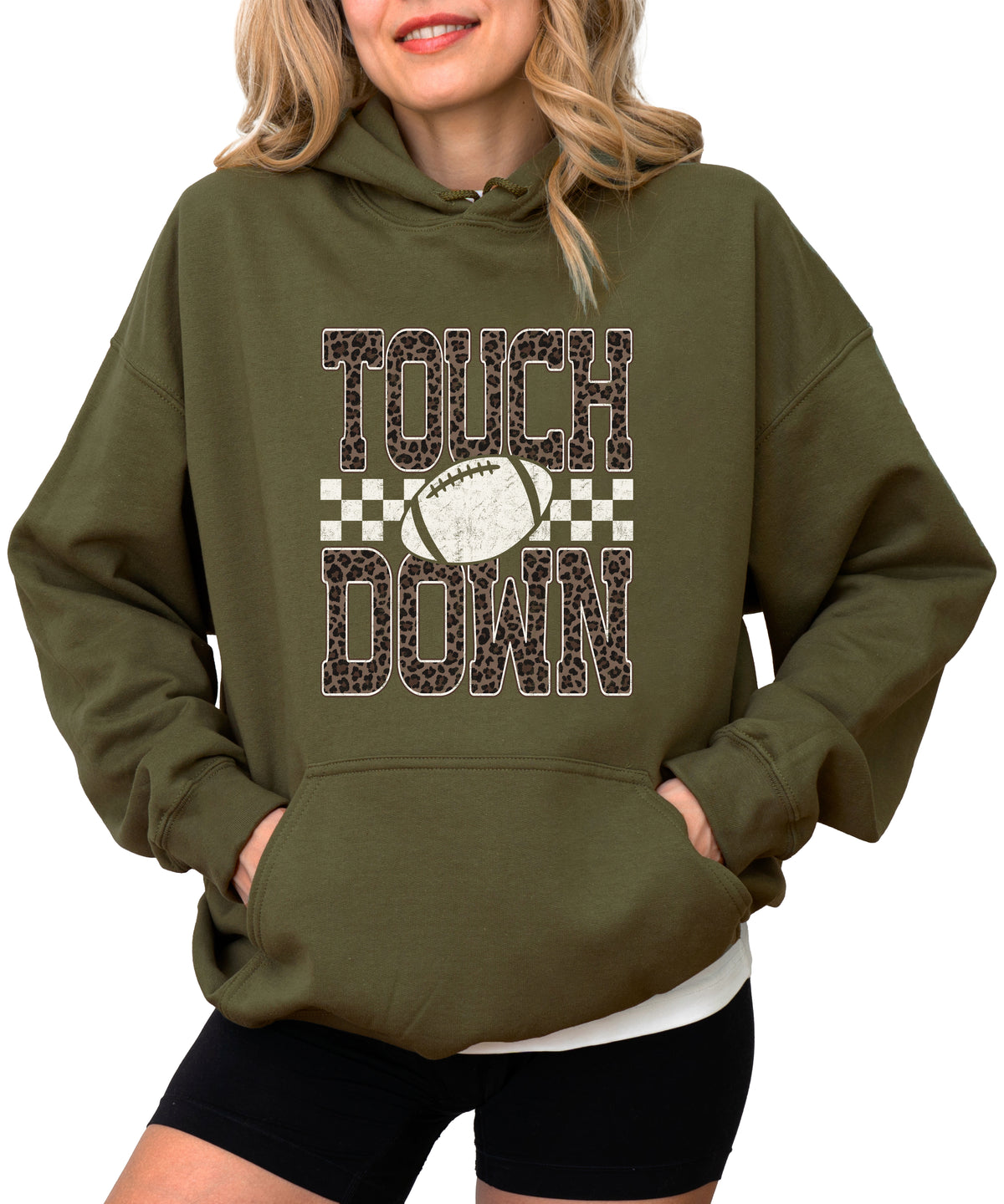 Touchdown leopard print hoodie in Army Green