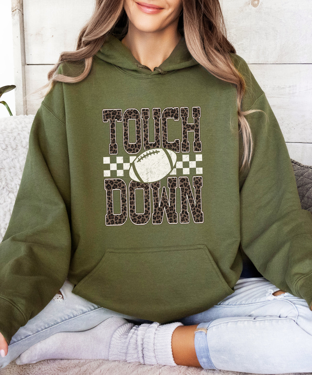 Touchdown leopard print hoodie in Army Green