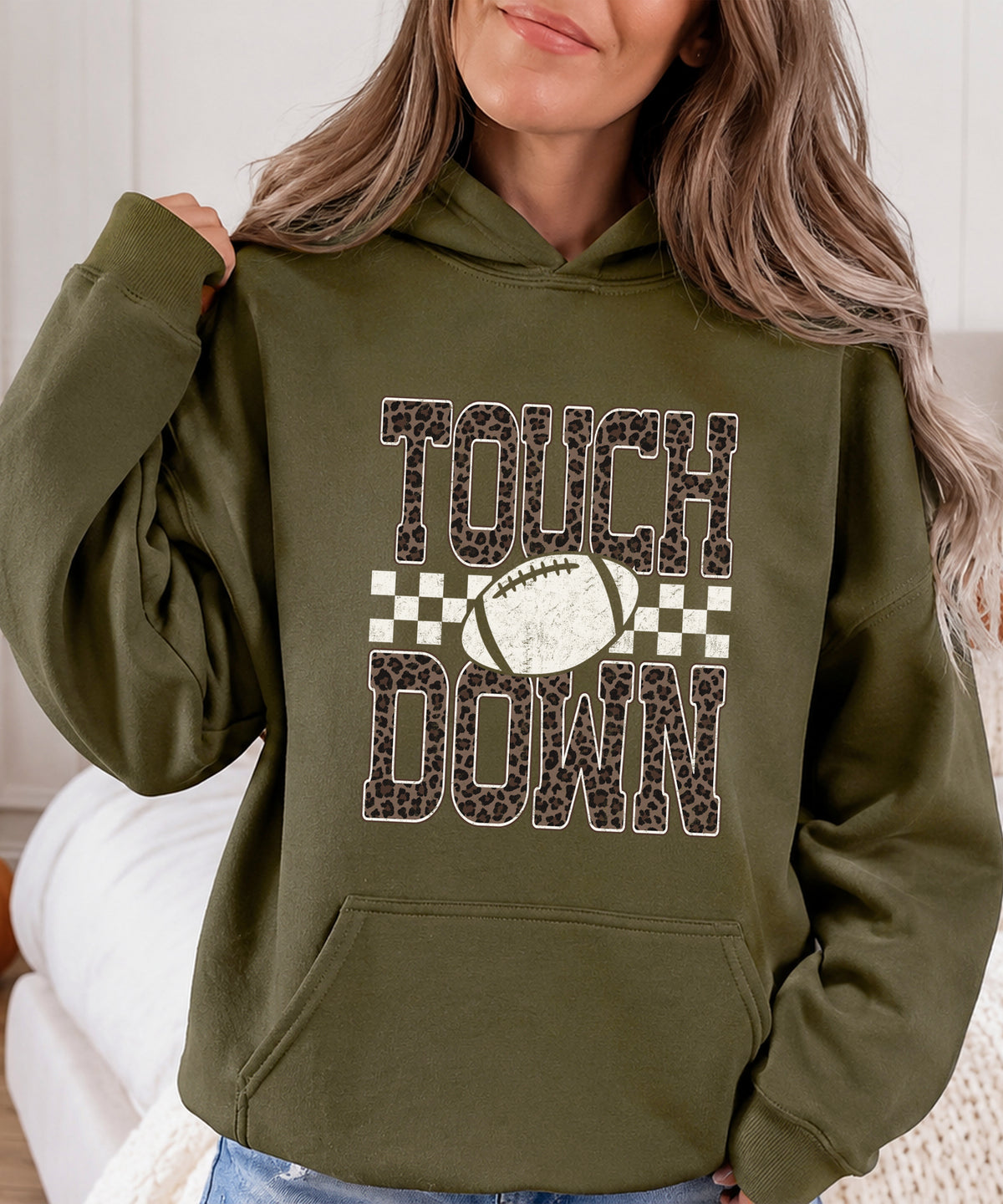 Touchdown leopard print hoodie in Army Green