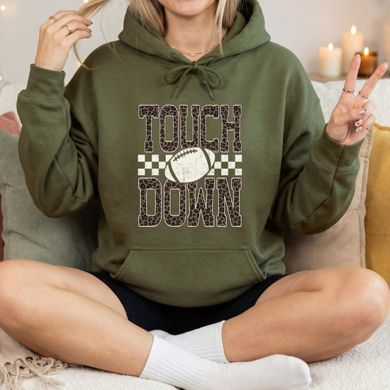 Touchdown leopard print hoodie in Army Green