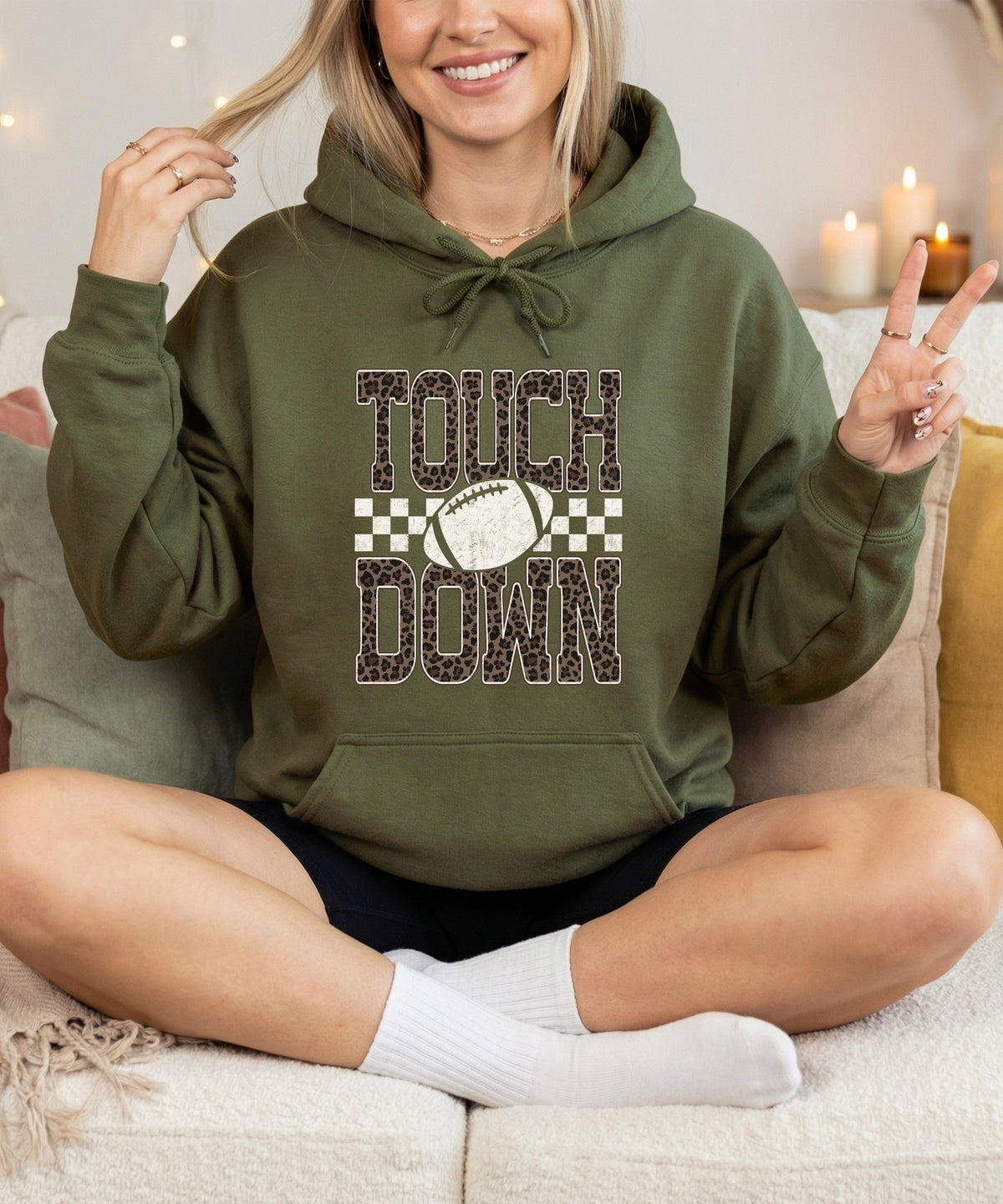 Touchdown leopard print hoodie in Army Green