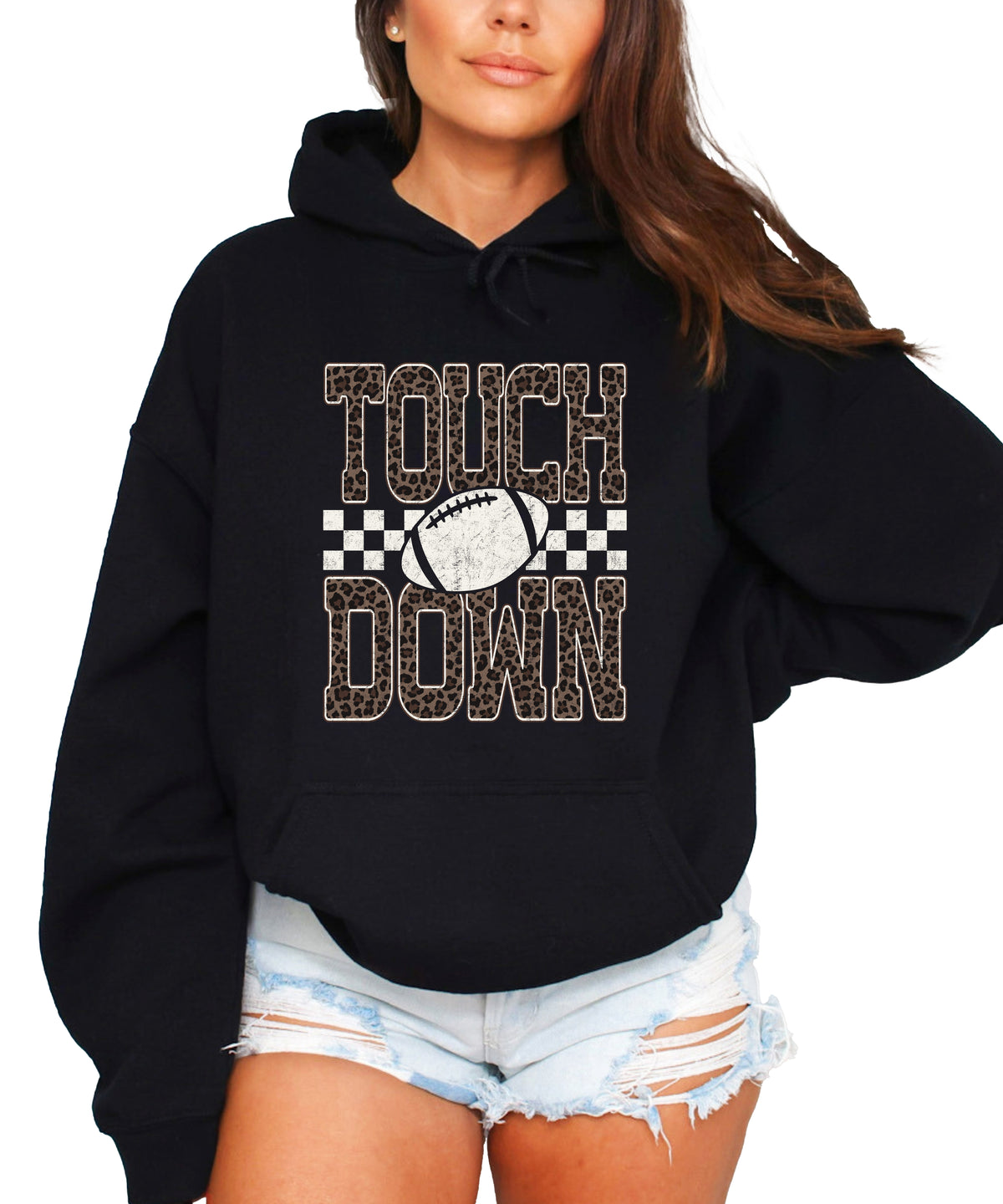 Touchdown leopard print hoodie in Black