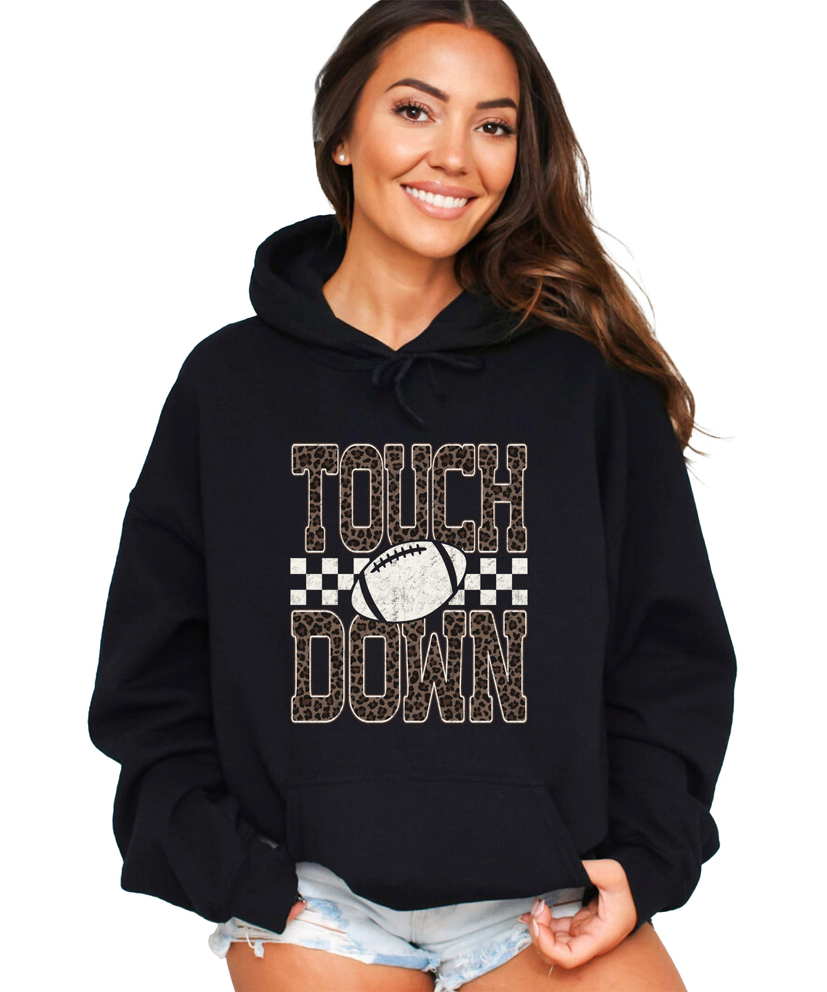 Touchdown leopard print hoodie in Black