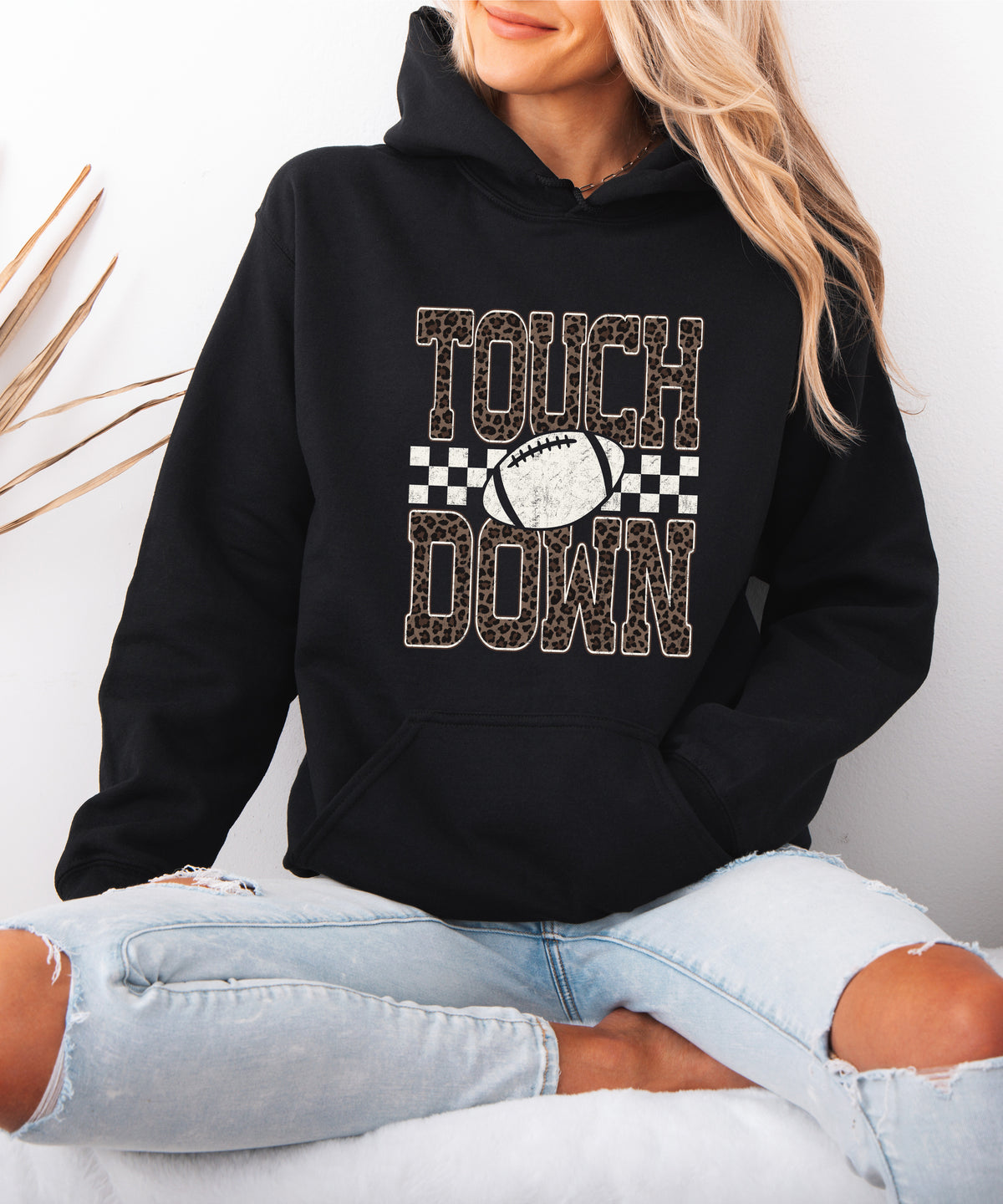 Touchdown leopard print hoodie in Black