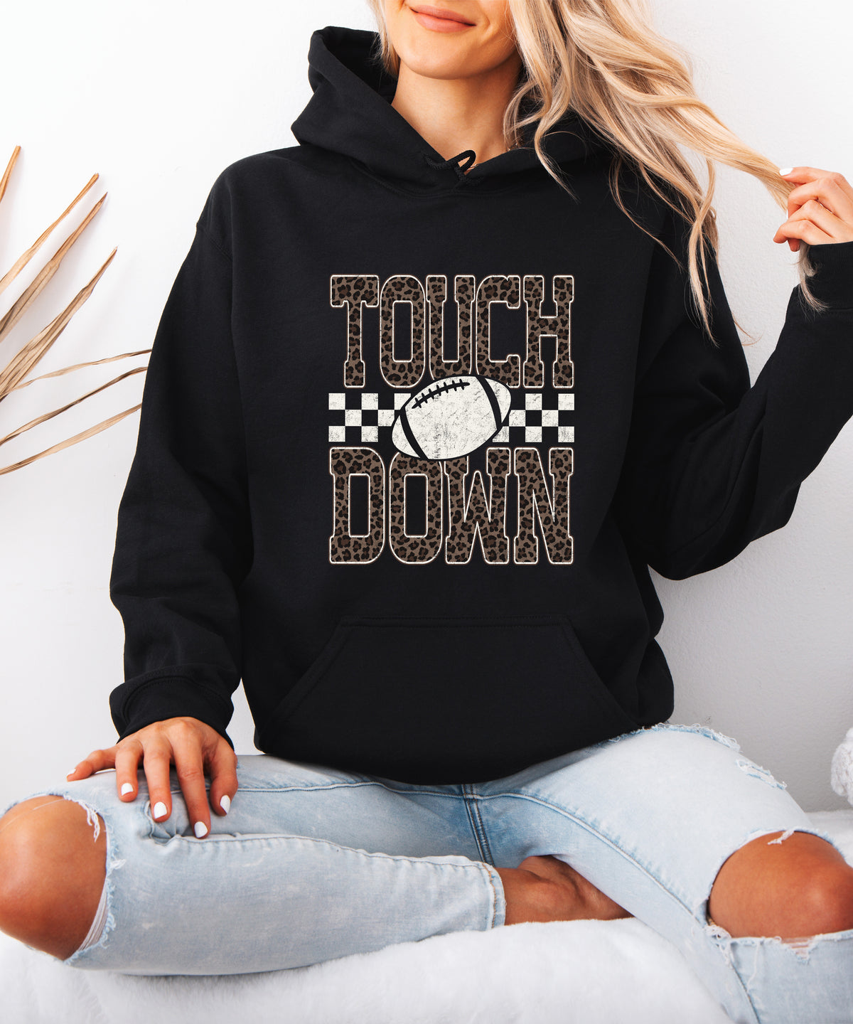 Touchdown leopard print hoodie in Black