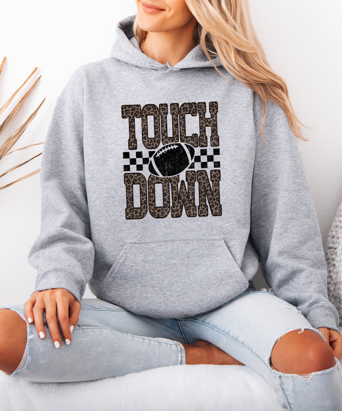 Touchdown leopard print hoodie in Gray