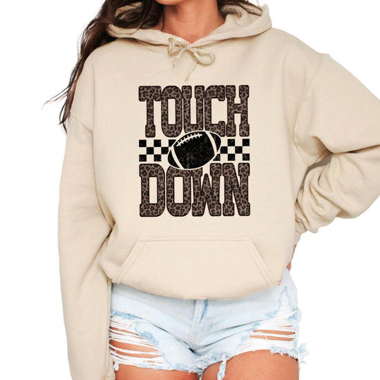 Touchdown leopard print hoodie in Sand