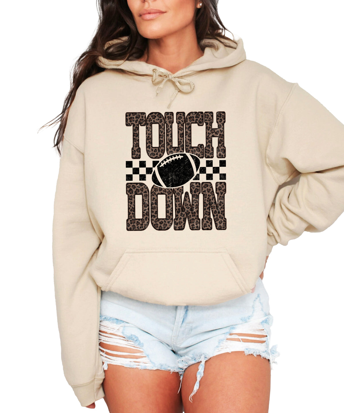 Touchdown leopard print hoodie in Sand