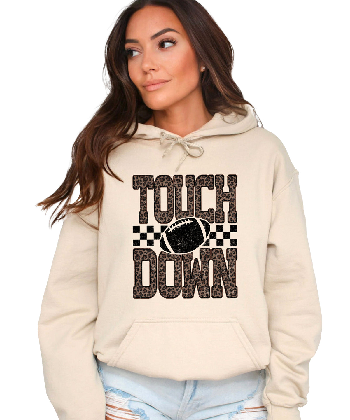 Touchdown leopard print hoodie in Sand