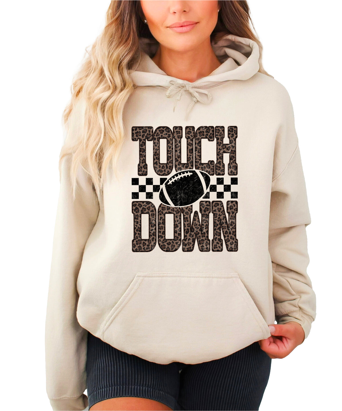 Touchdown leopard print hoodie in Sand