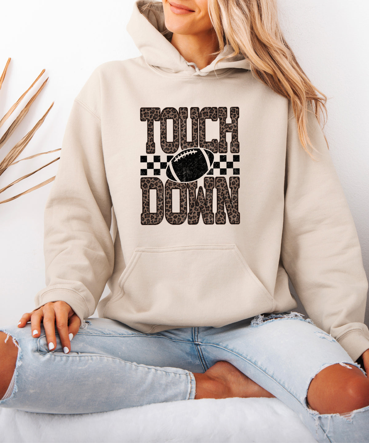 Touchdown leopard print hoodie in Sand