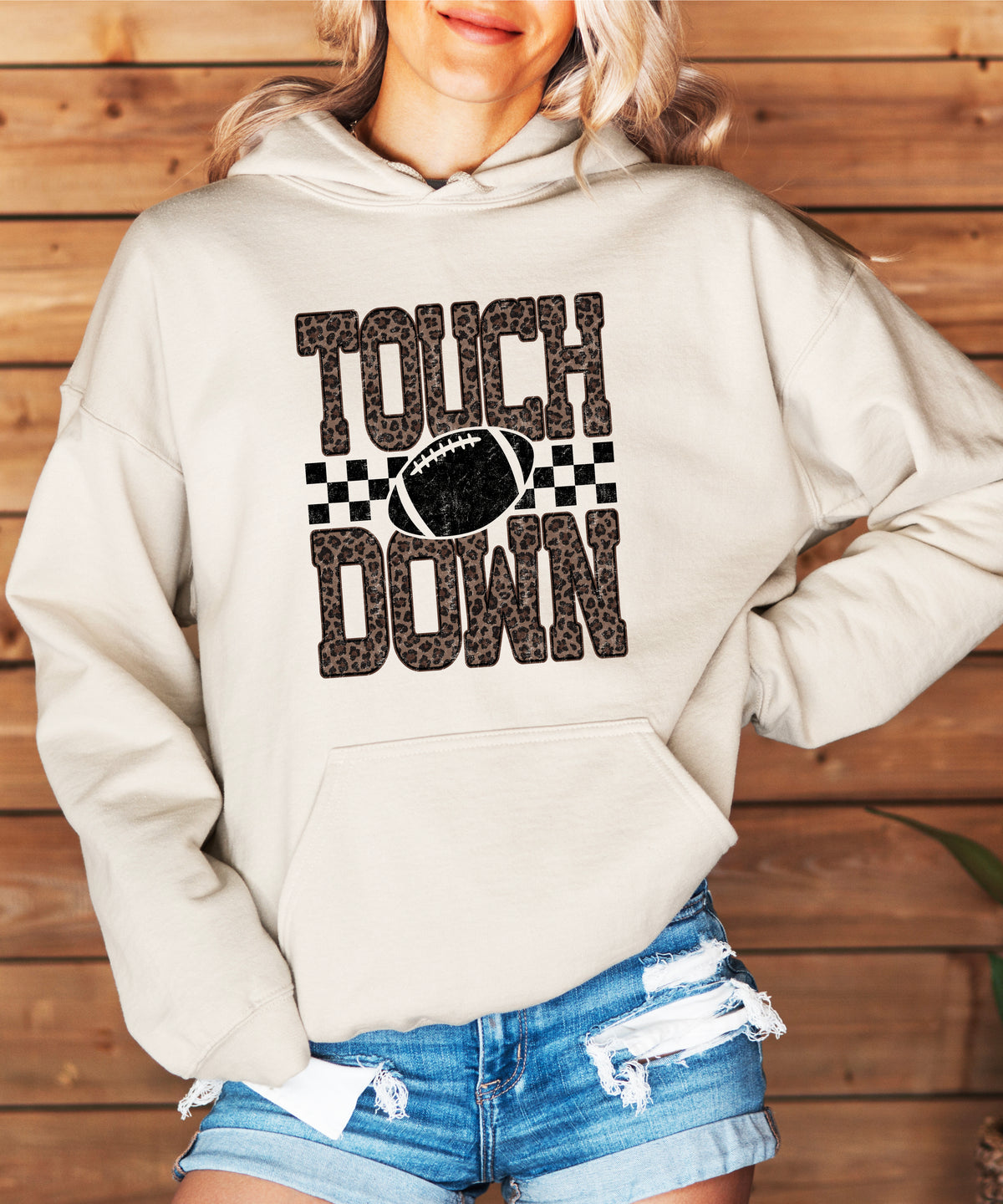 Touchdown leopard print hoodie in Sand