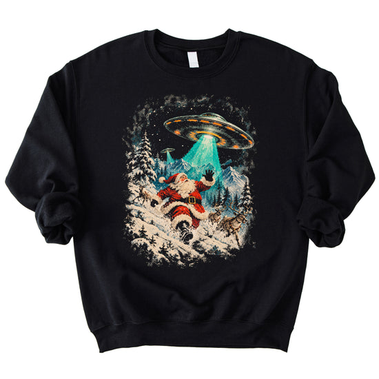 Santa UFO alien abduction funny Christmas sweatshirt in Black - view 1