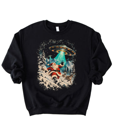 Santa UFO alien abduction funny Christmas sweatshirt in Black - view 1