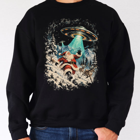 Santa UFO alien abduction funny Christmas sweatshirt in Black - view 3