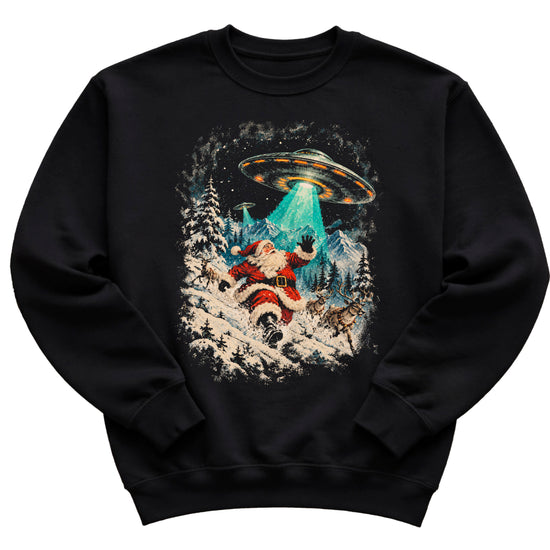 Santa UFO alien abduction funny Christmas sweatshirt in Black - view 4