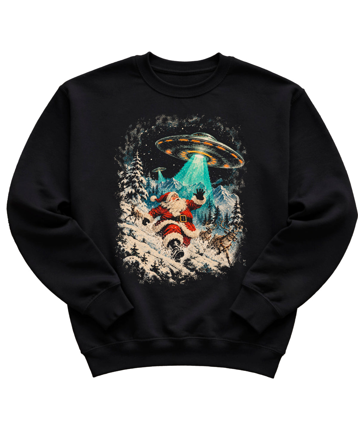 Santa UFO alien abduction funny Christmas sweatshirt in Black - view 4