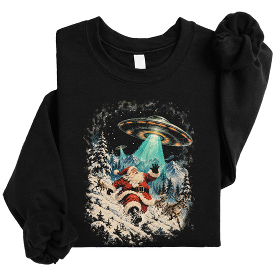 Santa UFO alien abduction funny Christmas sweatshirt in Black - view 7