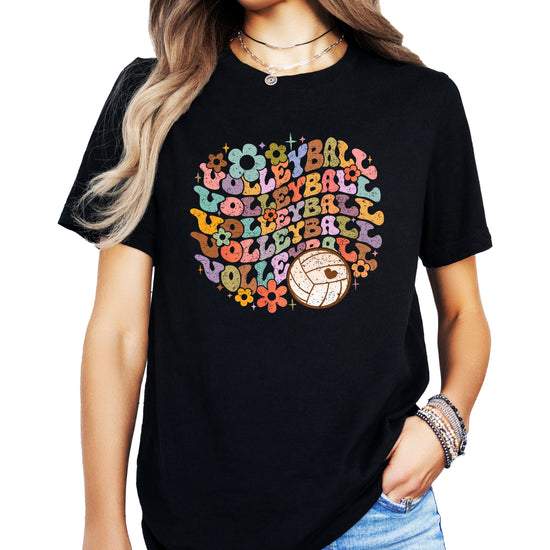 Retro floral volleyball shirt, black, adult — image 1 (AB1)