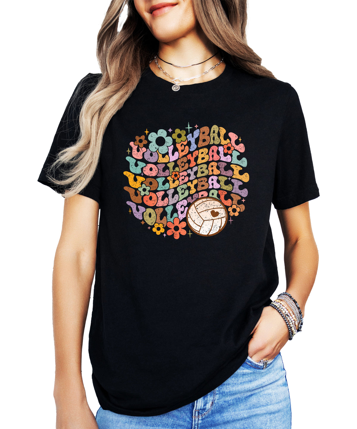 Retro floral volleyball shirt, black, adult — image 1 (AB1)