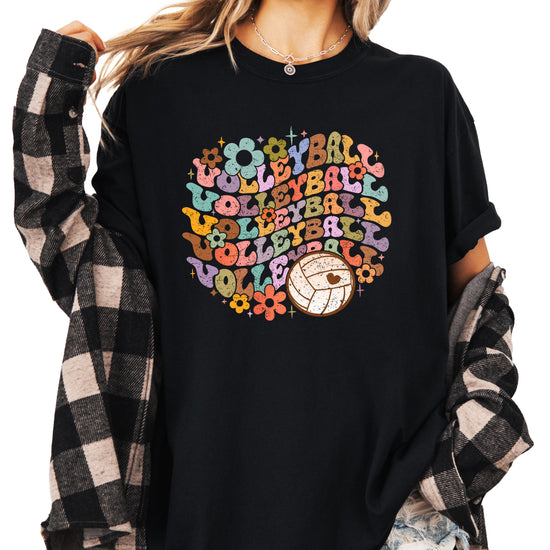 Retro floral volleyball shirt, black, adult — image 2 (AB2)