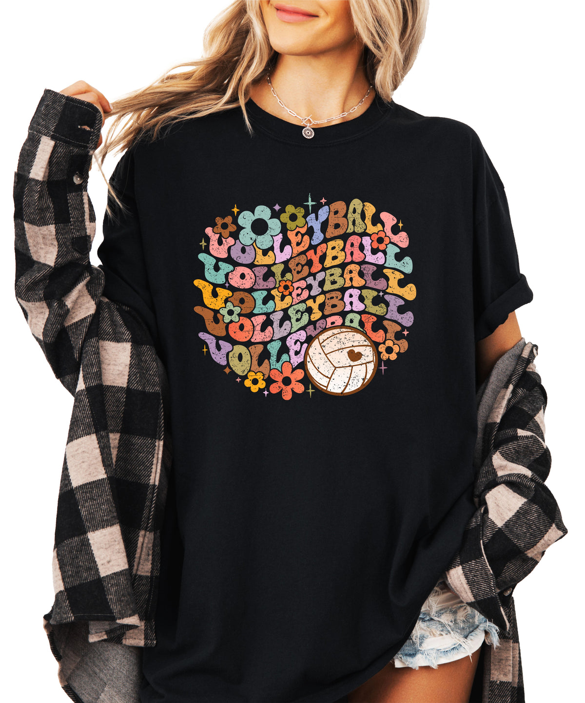 Retro floral volleyball shirt, black, adult — image 2 (AB2)